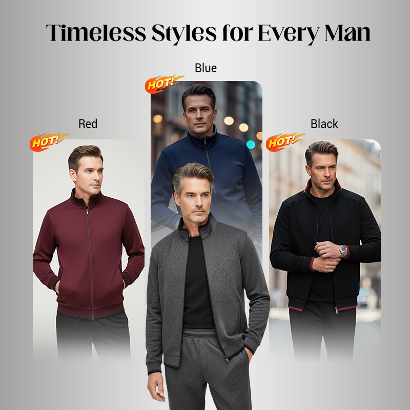 Men’s Stand Collar Jacket & Casual Pants 2-Piece Set