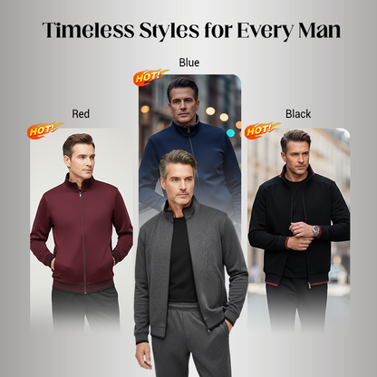 Men’s Stand Collar Jacket & Casual Pants 2-Piece Set
