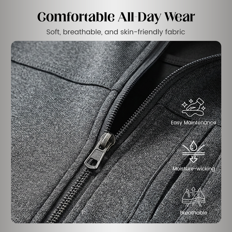 Men’s Stand Collar Jacket & Casual Pants 2-Piece Set