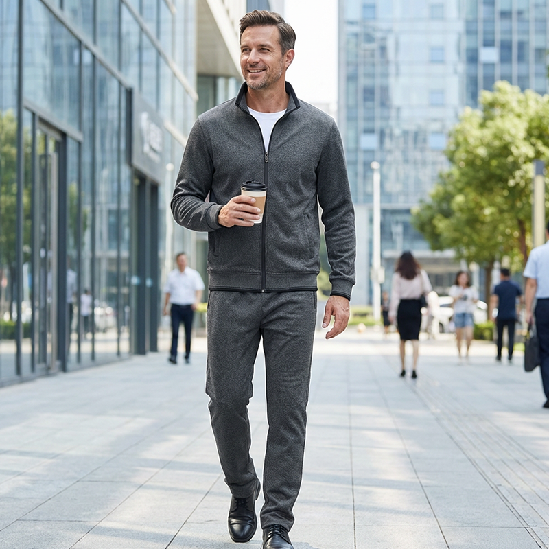 Men’s Stand Collar Jacket & Casual Pants 2-Piece Set