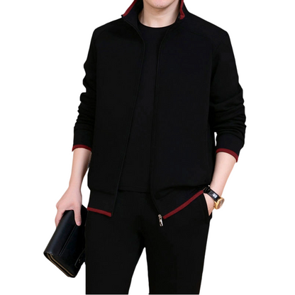 Men’s Stand Collar Jacket & Casual Pants 2-Piece Set