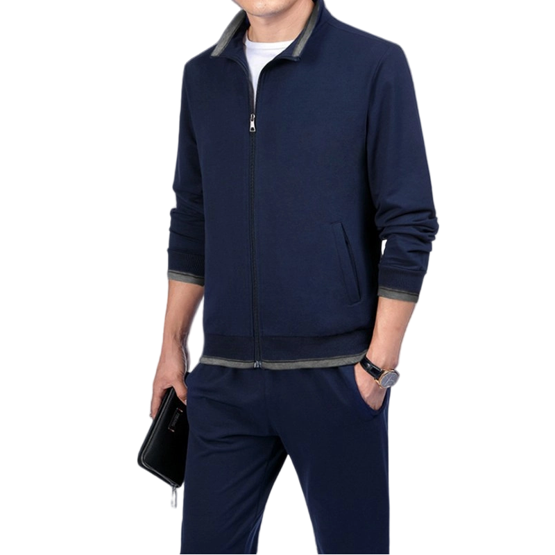 Men’s Stand Collar Jacket & Casual Pants 2-Piece Set