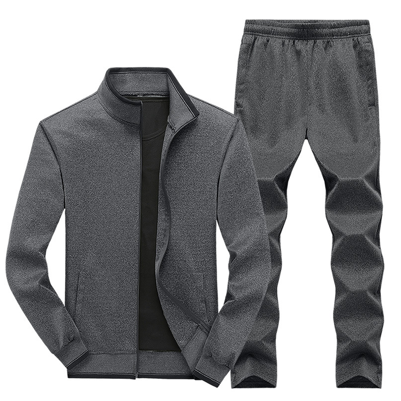 Men’s Stand Collar Jacket & Casual Pants 2-Piece Set