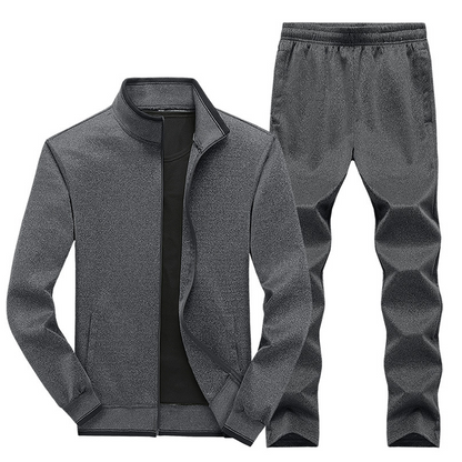 Men’s Stand Collar Jacket & Casual Pants 2-Piece Set