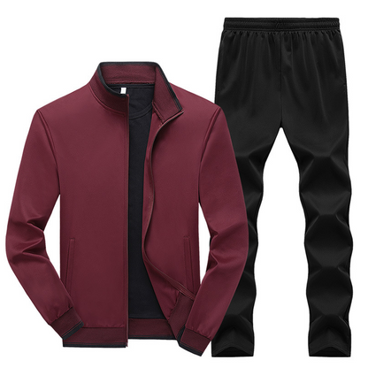 Men’s Stand Collar Jacket & Casual Pants 2-Piece Set