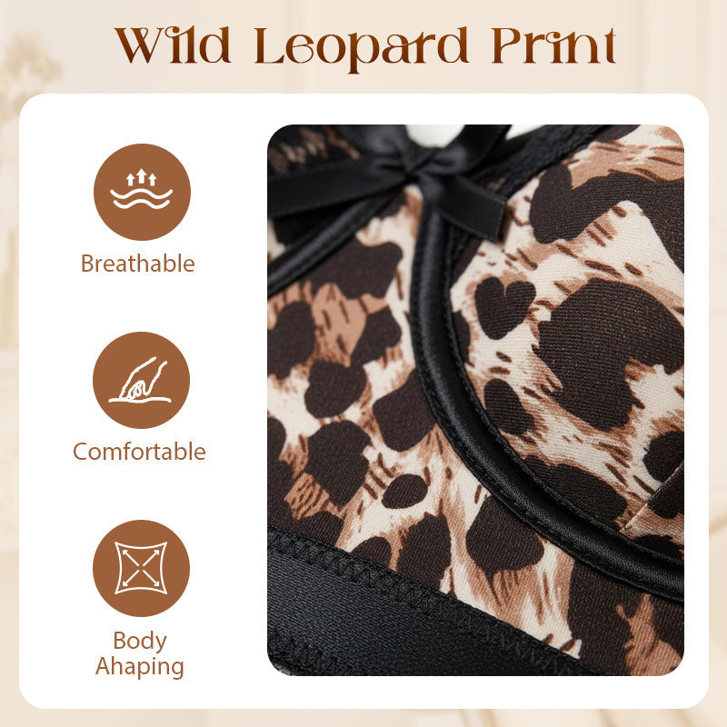Leopard-Print-Dessous-Set mit Spitzensaum