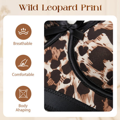 Leopard-Print-Dessous-Set mit Spitzensaum