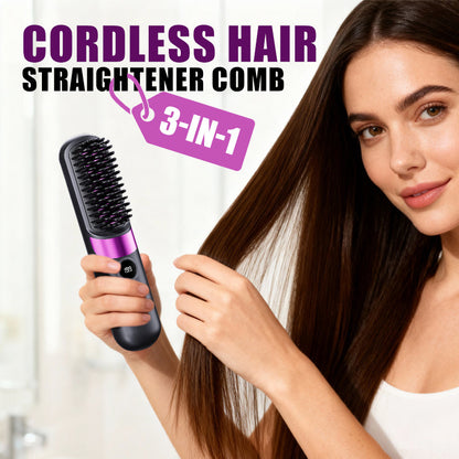 💇‍♀️🔥 3-in-1 Kabellose Haarglättbürste – Glätten, Locken & Entwirren – USB-C wiederaufladbar mit 4 Heizstufen – Perfekte Haare überall! ✨