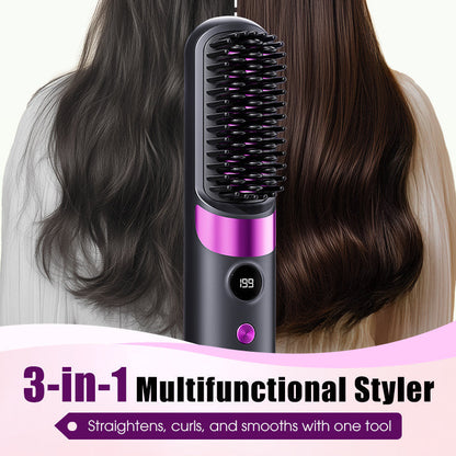 💇‍♀️🔥 3-in-1 Kabellose Haarglättbürste – Glätten, Locken & Entwirren – USB-C wiederaufladbar mit 4 Heizstufen – Perfekte Haare überall! ✨