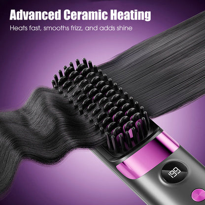 💇‍♀️🔥 3-in-1 Kabellose Haarglättbürste – Glätten, Locken & Entwirren – USB-C wiederaufladbar mit 4 Heizstufen – Perfekte Haare überall! ✨
