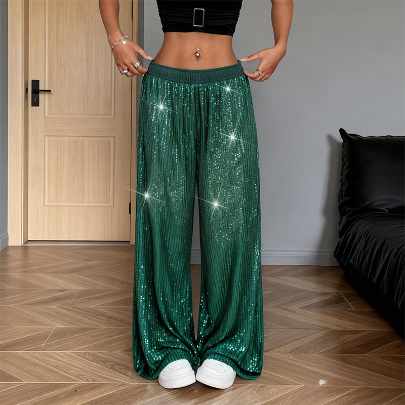 Women’s Sequin Wide-Leg Pants with Elastic Waist