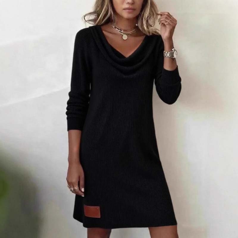 🔥 50 % Rabatt! ✨ Damen-Strickkleid mit langen Ärmeln und Schalkragen – Weich und elegant, die perfekte Wahl für den Spätsommer.