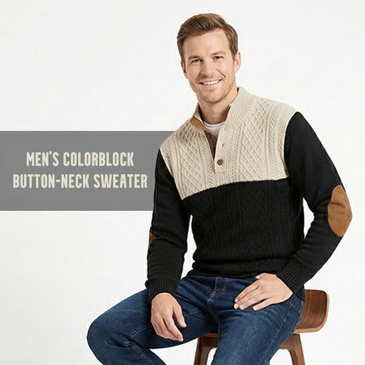 Men's Colorblock Button-Neck Sweater