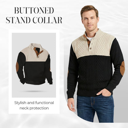 Men's Colorblock Button-Neck Sweater
