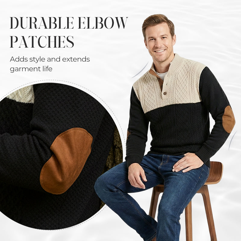 Men's Colorblock Button-Neck Sweater