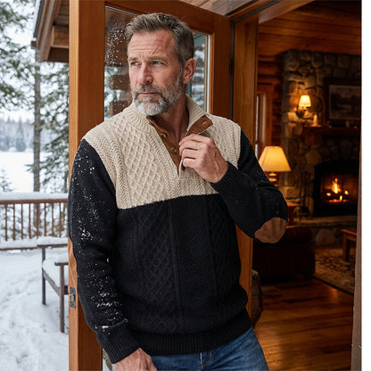 Men's Colorblock Button-Neck Sweater