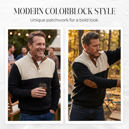 Men's Colorblock Button-Neck Sweater