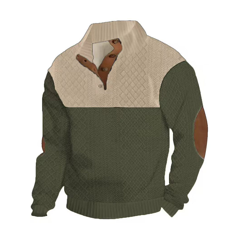 Men's Colorblock Button-Neck Sweater