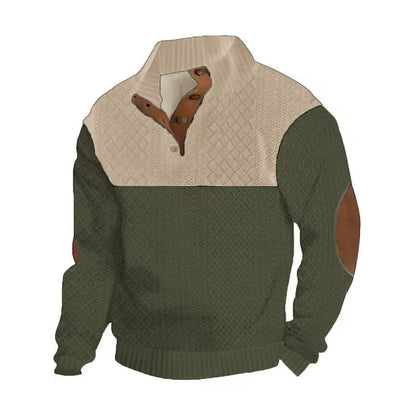 Men's Colorblock Button-Neck Sweater