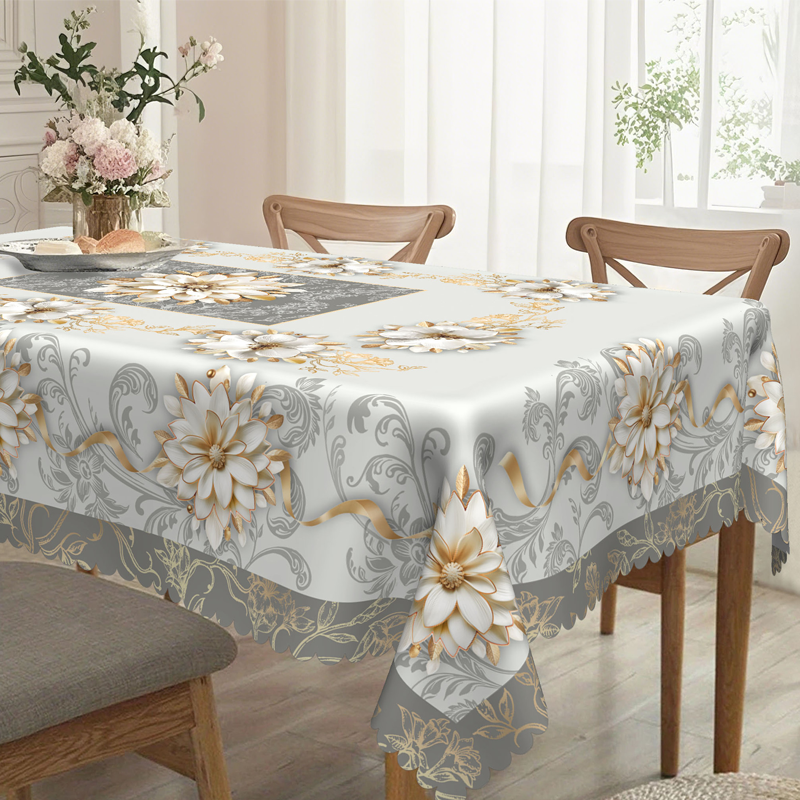 💮🍽️ Limited-Time 50% Off! Elegant Waterproof Embossed Floral Tablecloth – Oil-Resistant, Wrinkle-Free & Machine Washable