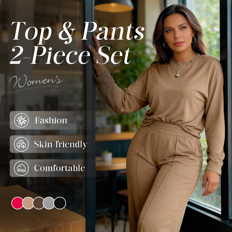2-teiliges Set für Damen: Langarm-Oberteil und Hose mit weitem Bein