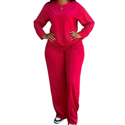 2-teiliges Set für Damen: Langarm-Oberteil und Hose mit weitem Bein