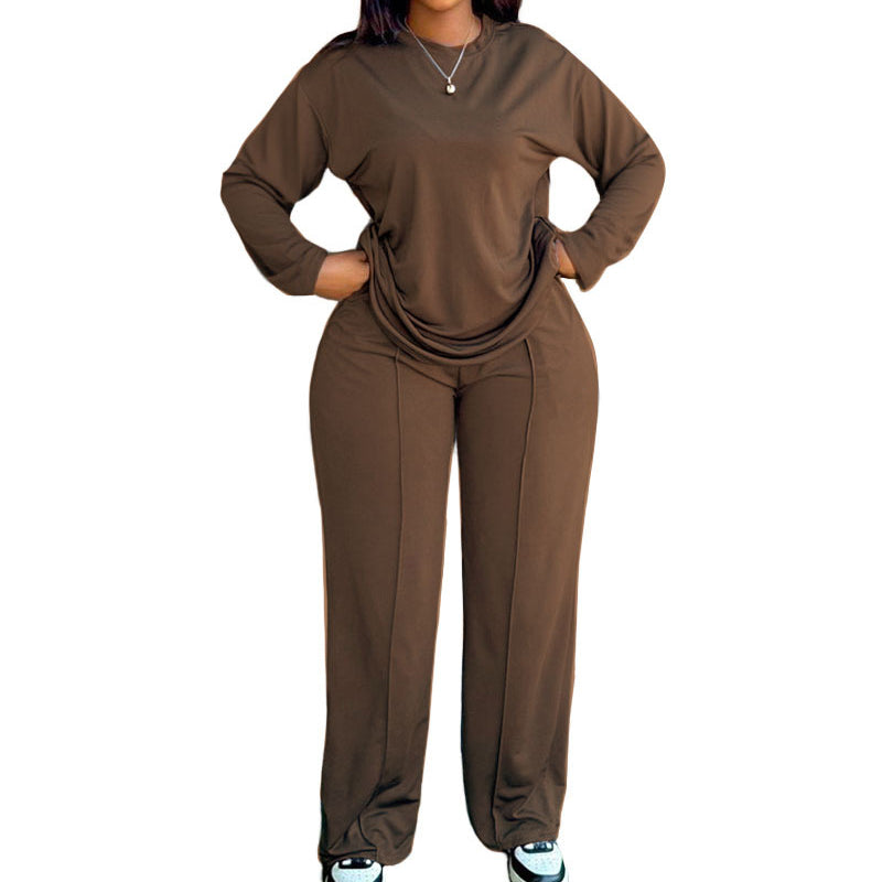 2-teiliges Set für Damen: Langarm-Oberteil und Hose mit weitem Bein