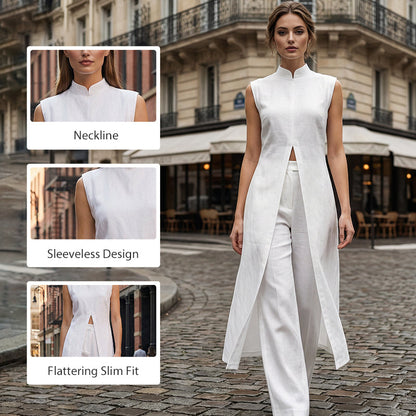 Einfarbiges High-Low-Oberteil und Hose, 2-teiliges Set