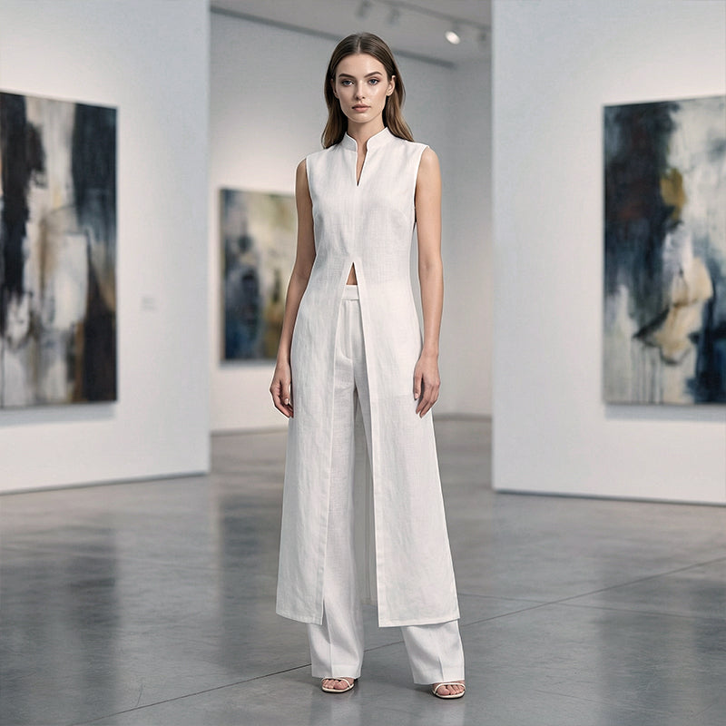 Einfarbiges High-Low-Oberteil und Hose, 2-teiliges Set