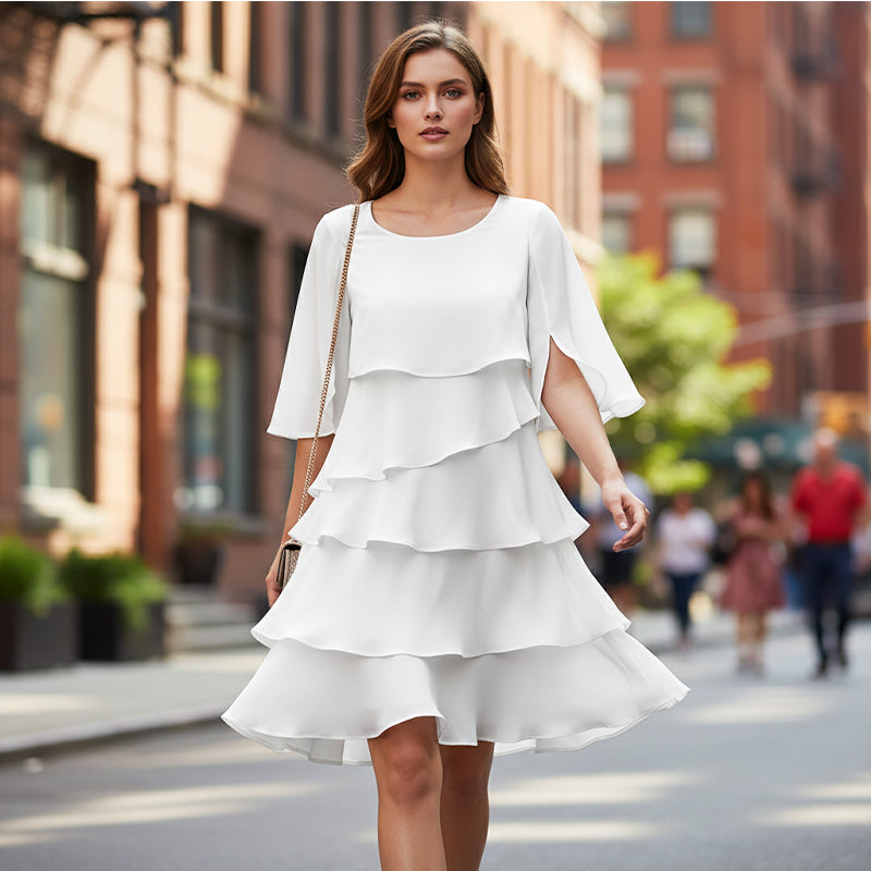 🌸Frühlingssale 50% RABATT🎁👗Elegantes Damenkleid mit gestuften Rüschenärmeln – Müheloser Stil für jeden Anlass💃