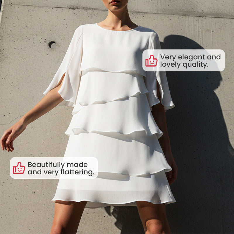 🌸Frühlingssale 50% RABATT🎁👗Elegantes Damenkleid mit gestuften Rüschenärmeln – Müheloser Stil für jeden Anlass💃
