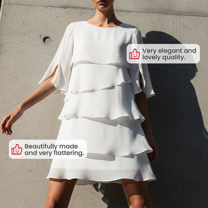 🌸Frühlingssale 50% RABATT🎁👗Elegantes Damenkleid mit gestuften Rüschenärmeln – Müheloser Stil für jeden Anlass💃