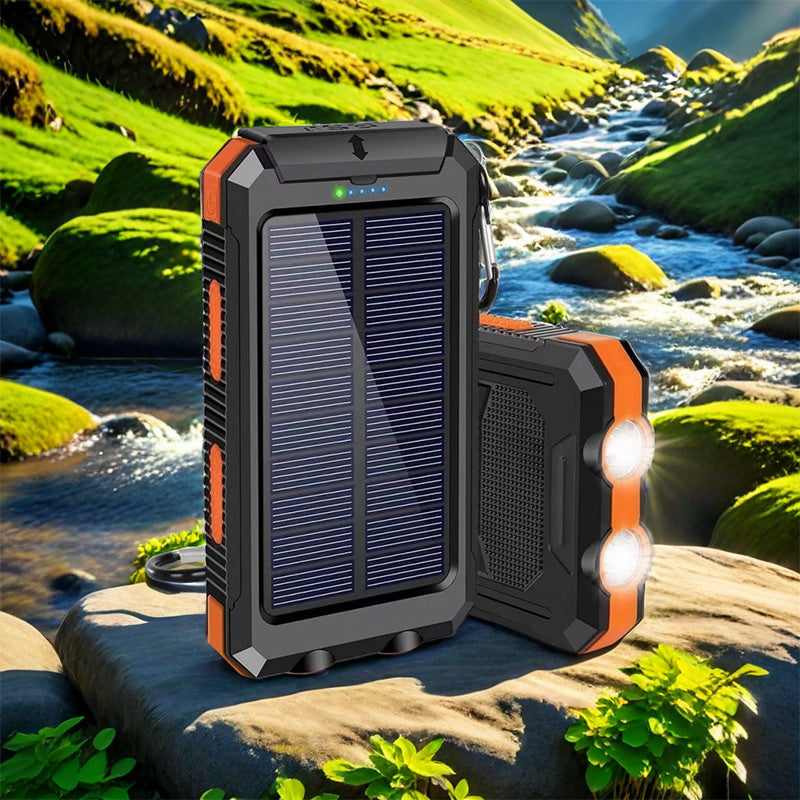 🔥10000mAh Portable Solar Power Bank, Solar Powered Charger with Dual LED Flashlights, Power Bank for Travel, Camping⚡
