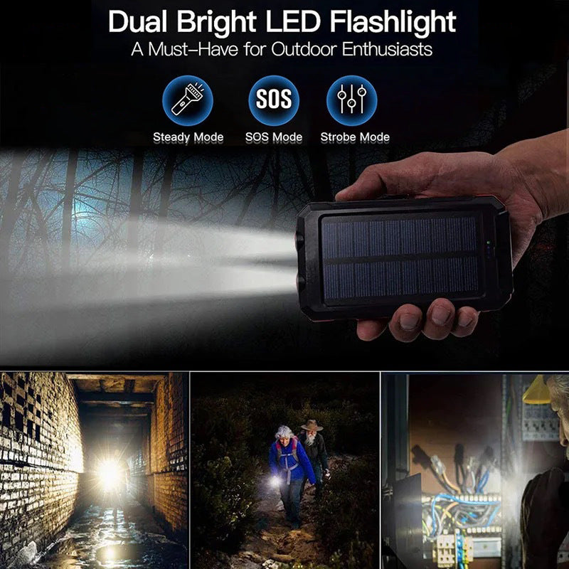 🔥10000mAh Portable Solar Power Bank, Solar Powered Charger with Dual LED Flashlights, Power Bank for Travel, Camping⚡