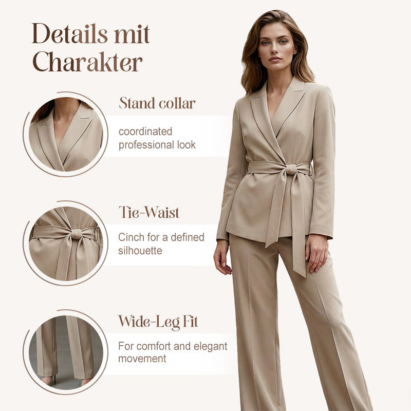 ⏳Limited-time 50% Off⏰Women's Elegant Tie-Waist Blazer & Wide-Leg Pants Suit Set👔👖