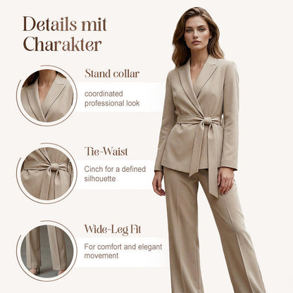 ⏳Limited-time 50% Off⏰Women's Elegant Tie-Waist Blazer & Wide-Leg Pants Suit Set👔👖