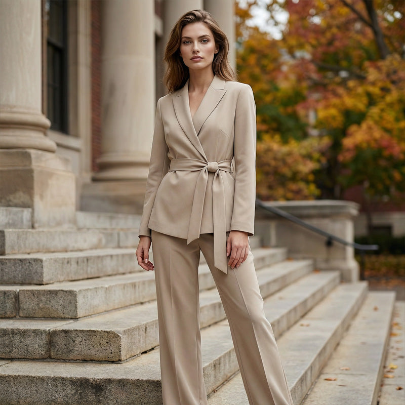⏳Limited-time 50% Off⏰Women's Elegant Tie-Waist Blazer & Wide-Leg Pants Suit Set👔👖