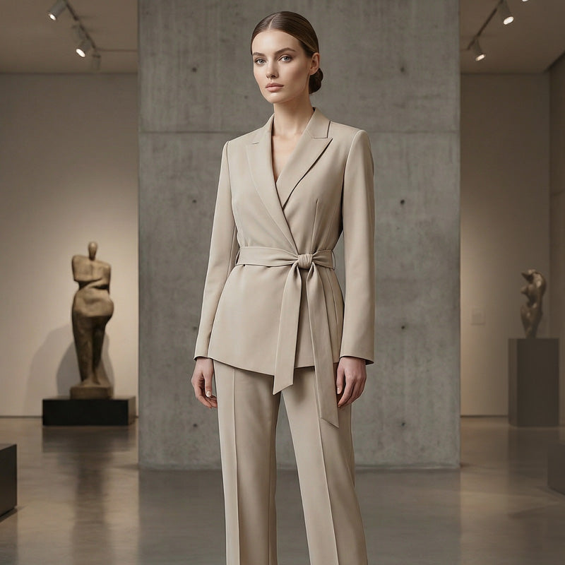 ⏳Limited-time 50% Off⏰Women's Elegant Tie-Waist Blazer & Wide-Leg Pants Suit Set👔👖