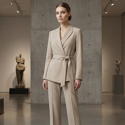 ⏳Limited-time 50% Off⏰Women's Elegant Tie-Waist Blazer & Wide-Leg Pants Suit Set👔👖