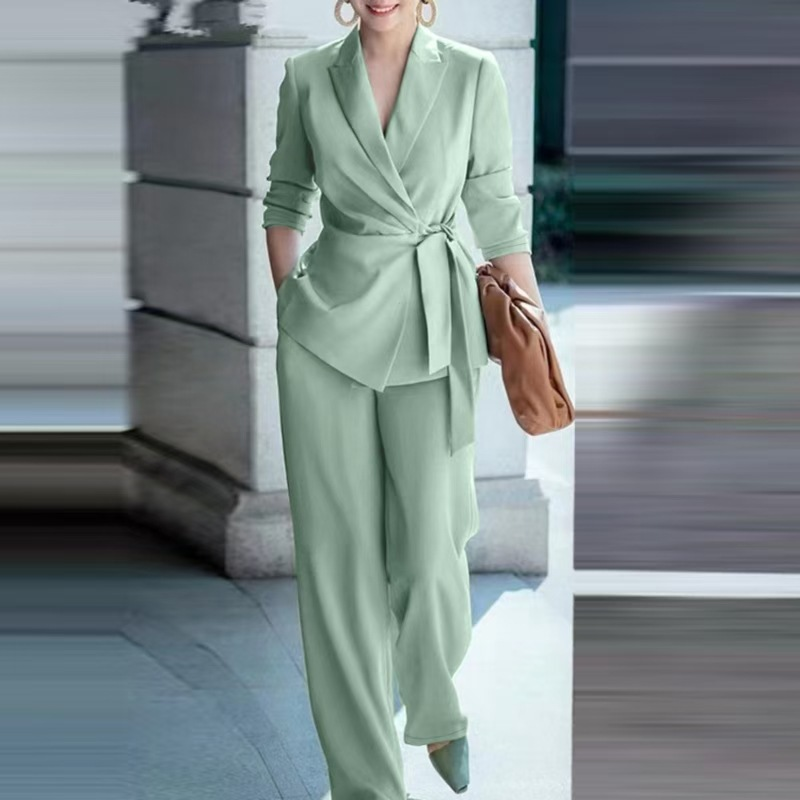 ⏳Limited-time 50% Off⏰Women's Elegant Tie-Waist Blazer & Wide-Leg Pants Suit Set👔👖