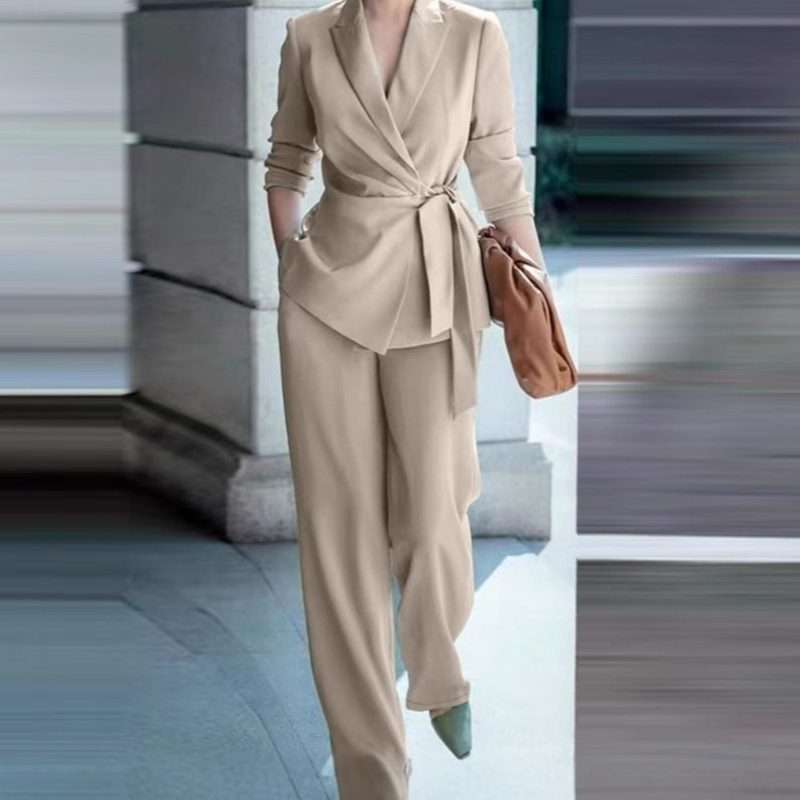 ⏳Limited-time 50% Off⏰Women's Elegant Tie-Waist Blazer & Wide-Leg Pants Suit Set👔👖
