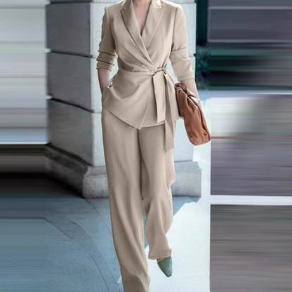 ⏳Limited-time 50% Off⏰Women's Elegant Tie-Waist Blazer & Wide-Leg Pants Suit Set👔👖