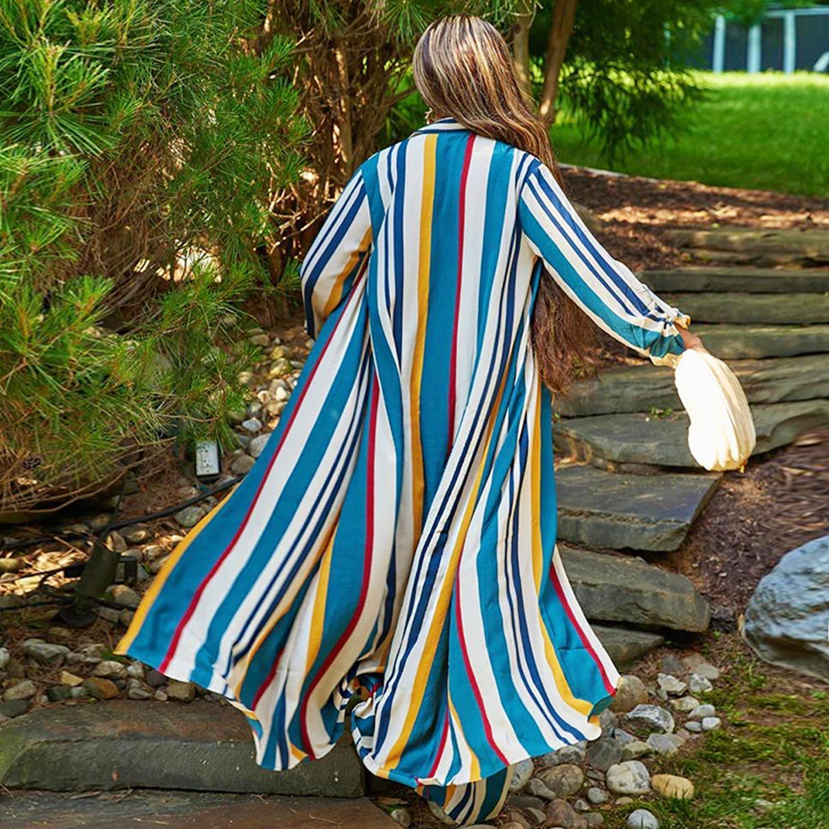 Women's two-piece set: long-sleeved striped jumpsuit + pants