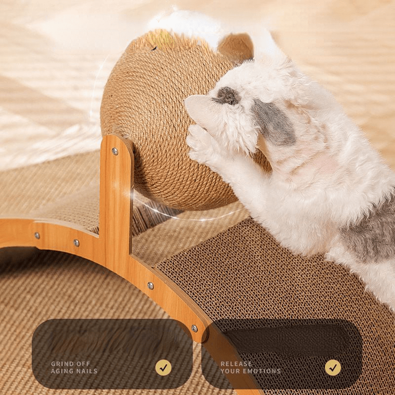 🐱 50% OFF NOW! 💖 Natural Sisal Cat Scratching Ball With Cardboard Pad – Satisfies Scratching, Durable Sisal & Protects Furniture 🧶