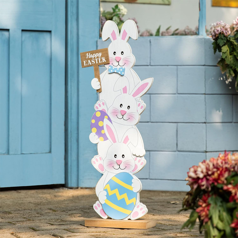 💥50% Off ✨Stacked Bunny Easter Wooden Table Decor 🐰 Hop Into The Easter Spirit! 🌸