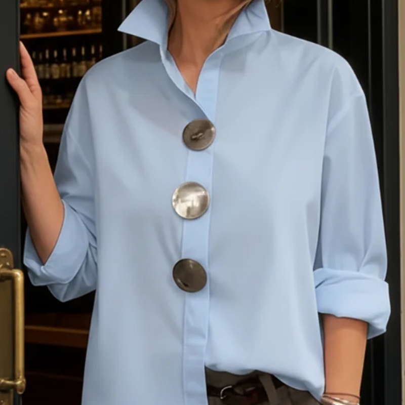 💥50% Off ✨Women's Oversized Button-Down Shirt with Statement Buttons ✨ Show Your Elegance