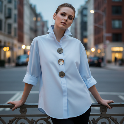 💥50% Off ✨Women's Oversized Button-Down Shirt with Statement Buttons ✨ Show Your Elegance