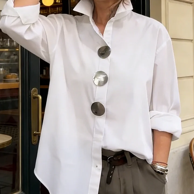 💥50% Off ✨Women's Oversized Button-Down Shirt with Statement Buttons ✨ Show Your Elegance