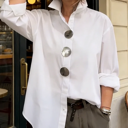 💥50% Off ✨Women's Oversized Button-Down Shirt with Statement Buttons ✨ Show Your Elegance