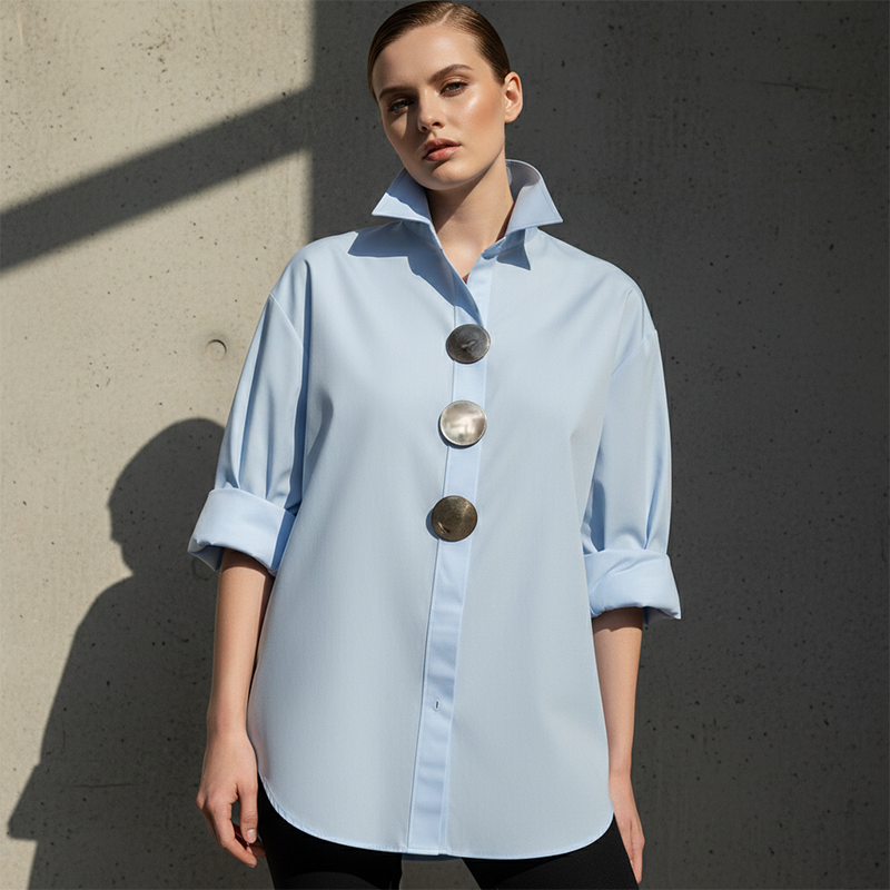 💥50% Off ✨Women's Oversized Button-Down Shirt with Statement Buttons ✨ Show Your Elegance